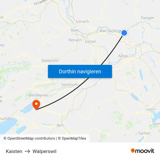 Kaisten to Walperswil map