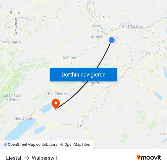 Liestal to Walperswil map