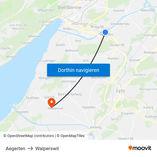 Aegerten to Walperswil map