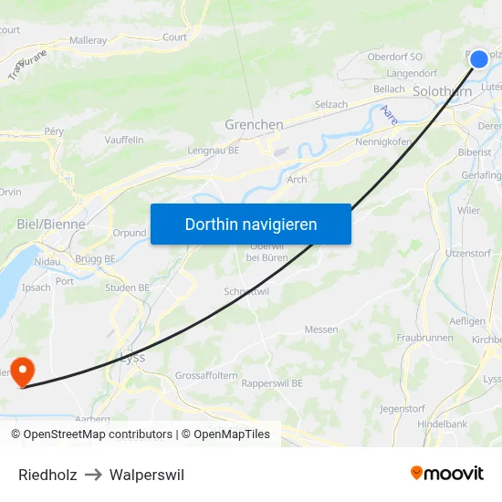 Riedholz to Walperswil map
