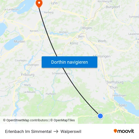 Erlenbach Im Simmental to Walperswil map