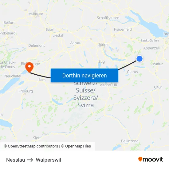 Nesslau to Walperswil map