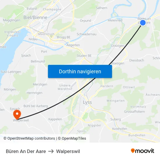 Büren An Der Aare to Walperswil map