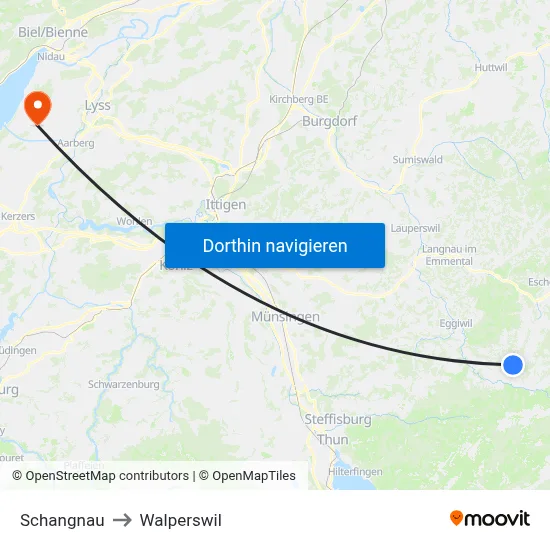 Schangnau to Walperswil map