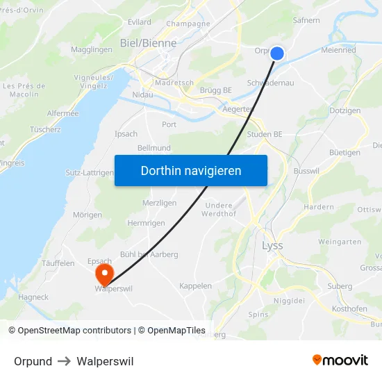 Orpund to Walperswil map