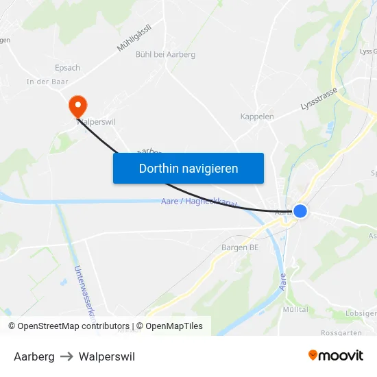 Aarberg to Walperswil map