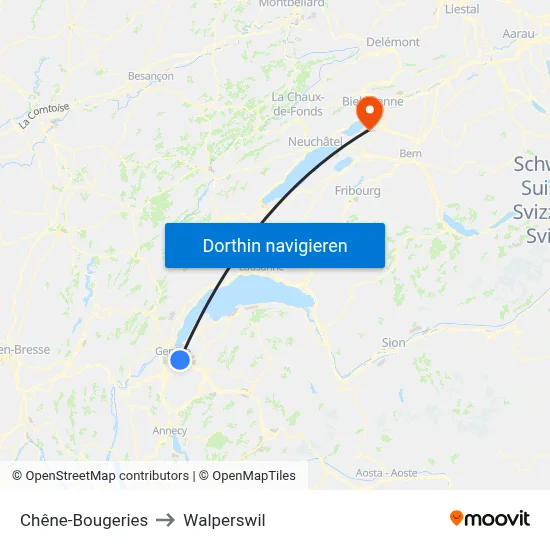 Chêne-Bougeries to Walperswil map