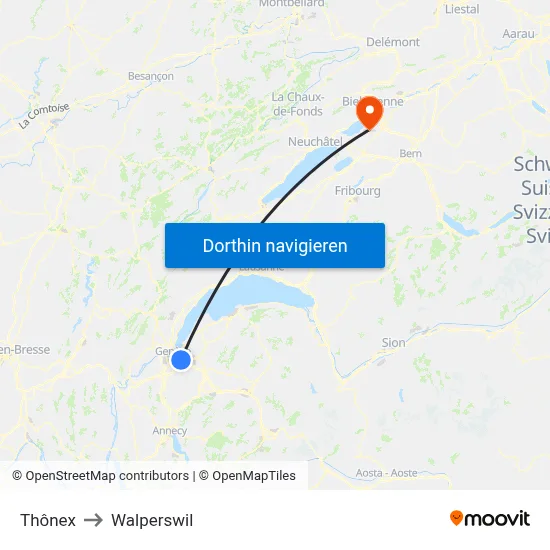 Thônex to Walperswil map
