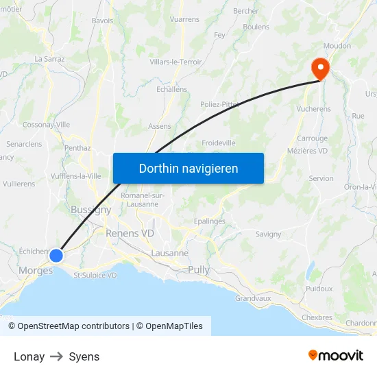Lonay to Syens map