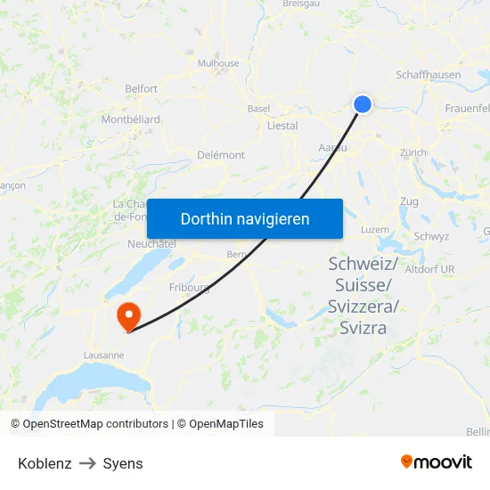 Koblenz to Syens map