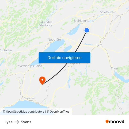 Lyss to Syens map