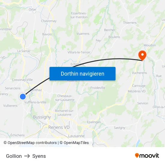 Gollion to Syens map