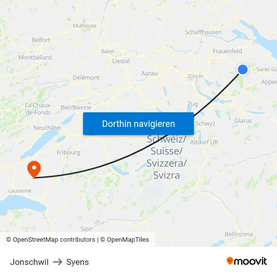 Jonschwil to Syens map