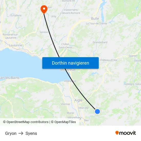 Gryon to Syens map
