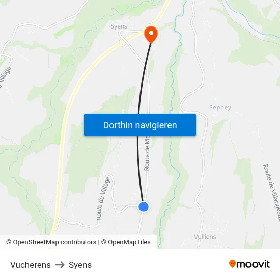 Vucherens to Syens map