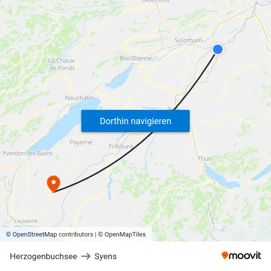 Herzogenbuchsee to Syens map
