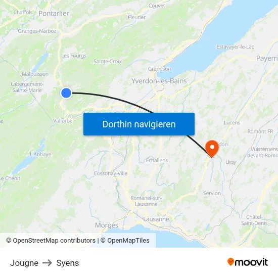 Jougne to Syens map