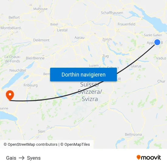 Gais to Syens map