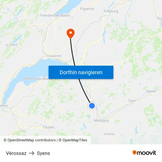 Vérossaz to Syens map