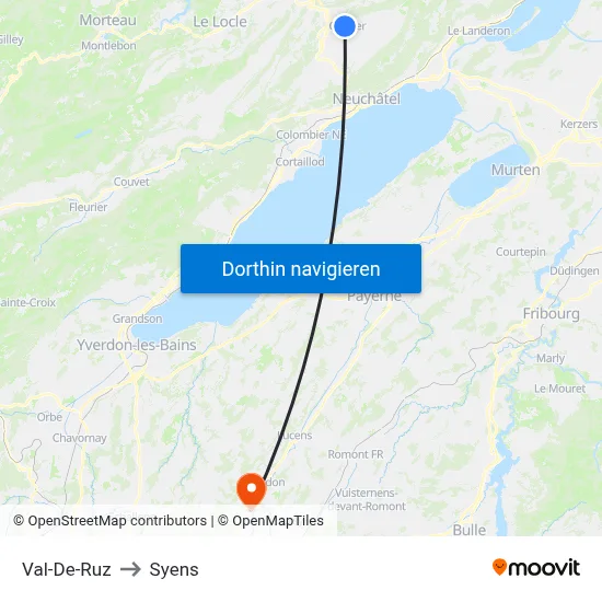 Val-De-Ruz to Syens map