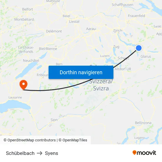 Schübelbach to Syens map