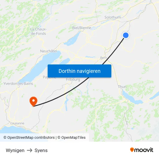 Wynigen to Syens map
