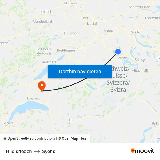 Hildisrieden to Syens map