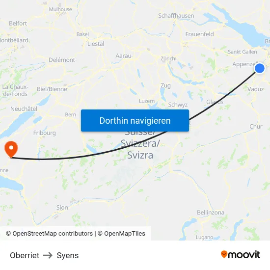 Oberriet to Syens map