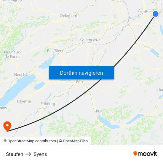 Staufen to Syens map