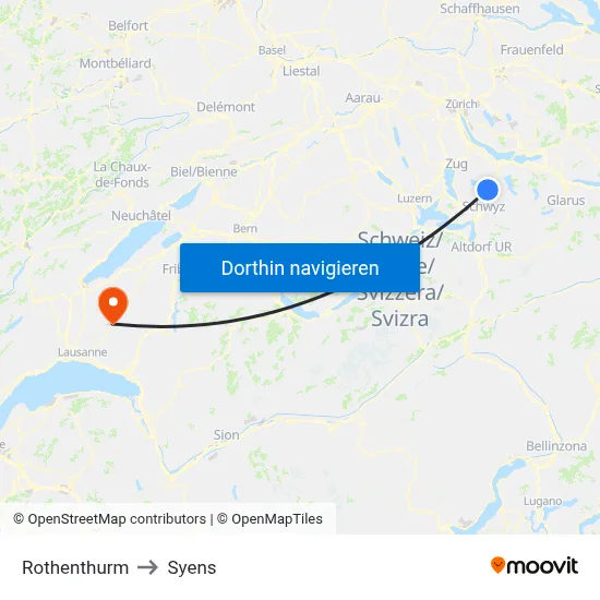 Rothenthurm to Syens map