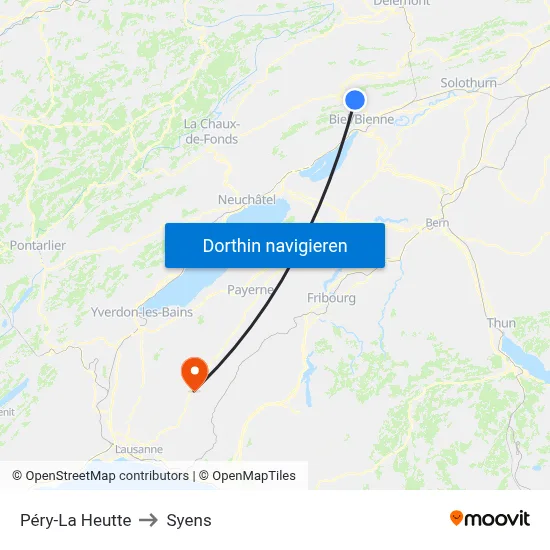 Péry-La Heutte to Syens map