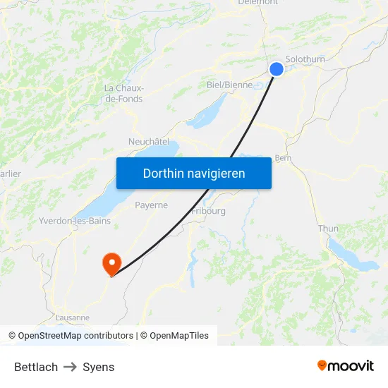 Bettlach to Syens map