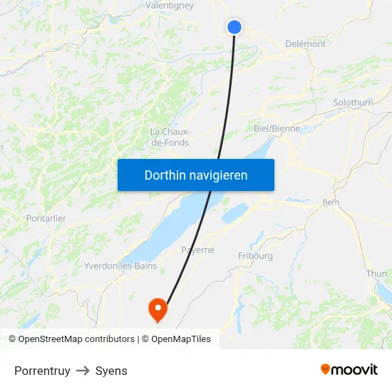 Porrentruy to Syens map