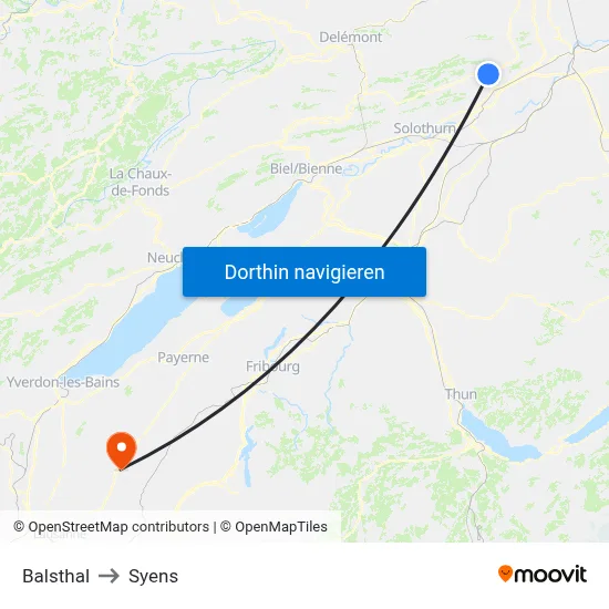 Balsthal to Syens map