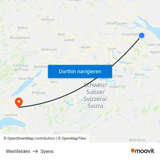Weinfelden to Syens map