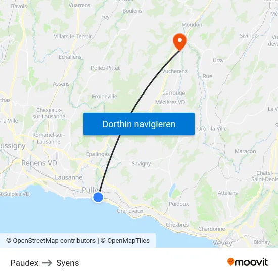 Paudex to Syens map