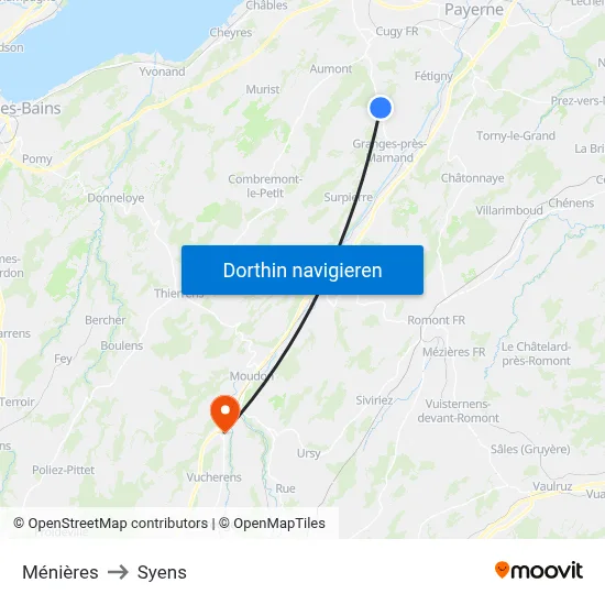 Ménières to Syens map