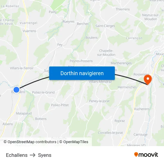 Echallens to Syens map