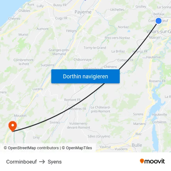 Corminboeuf to Syens map