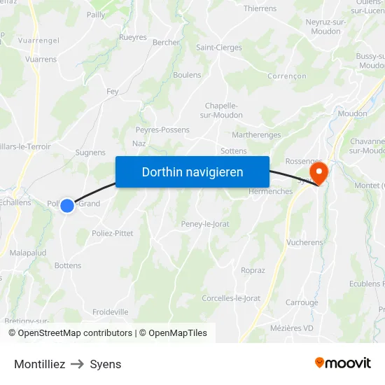Montilliez to Syens map