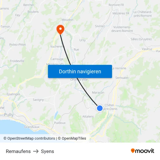 Remaufens to Syens map