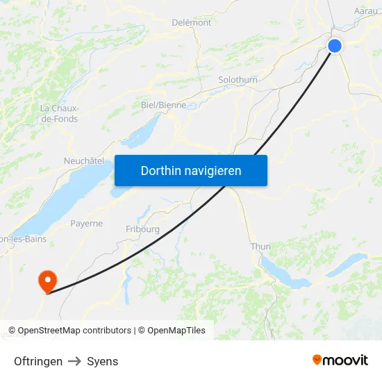 Oftringen to Syens map