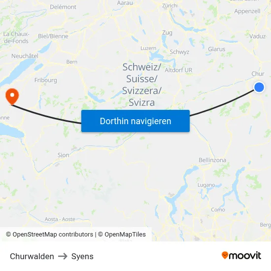 Churwalden to Syens map