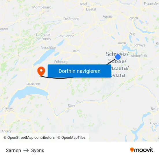 Sarnen to Syens map