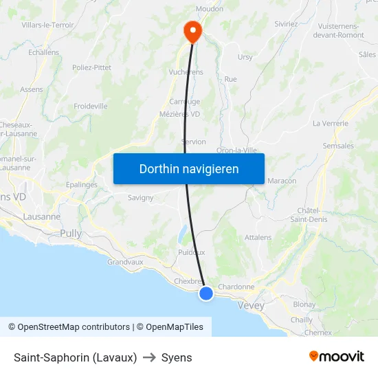 Saint-Saphorin (Lavaux) to Syens map