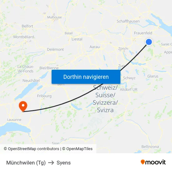 Münchwilen (Tg) to Syens map