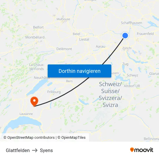 Glattfelden to Syens map