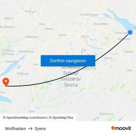 Wolfhalden to Syens map