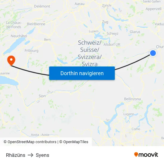Rhäzüns to Syens map