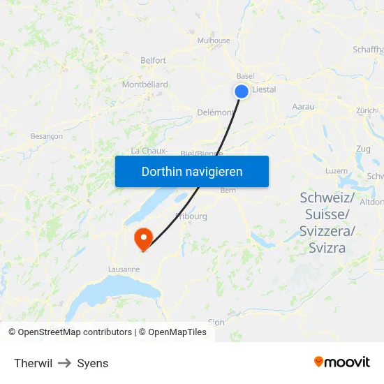 Therwil to Syens map